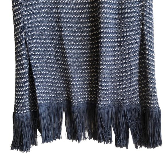 Iperico Cardigan Open Front Sleeveless Long Knit Fringe Blue White - Picture 5 of 8